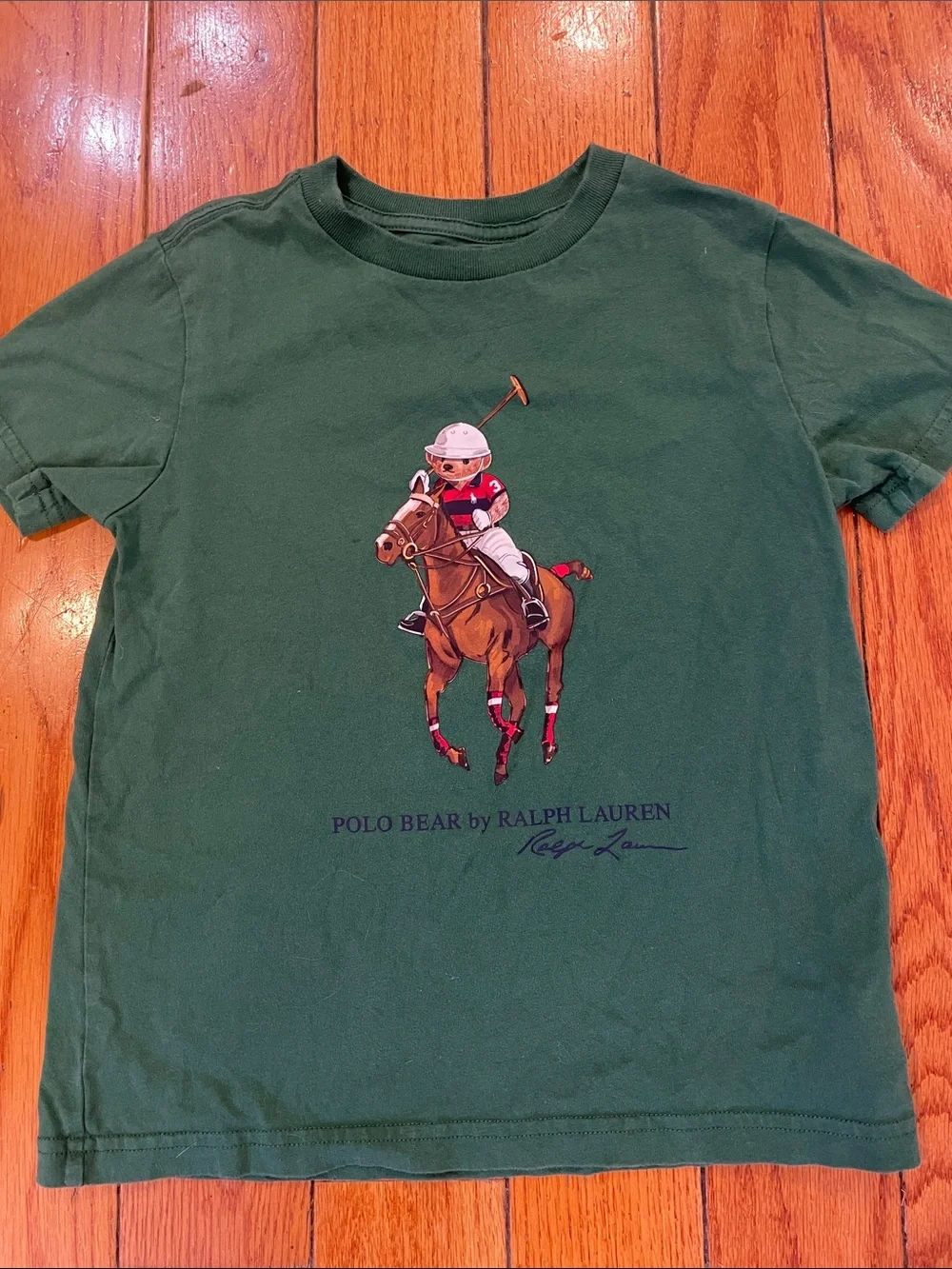Ralph Lauren Green Polo Bear Graphic Tee with Horse Motif
